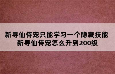 新寻仙侍宠只能学习一个隐藏技能 新寻仙侍宠怎么升到200级